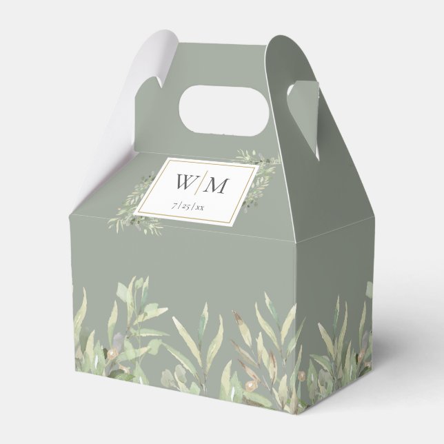 Monogram Greenery Foliage Sage Green Wedding Favour Box (Front Side)