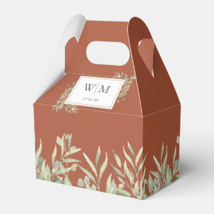 Monogram Greenery Foliage Terracotta Wedding Favour Box