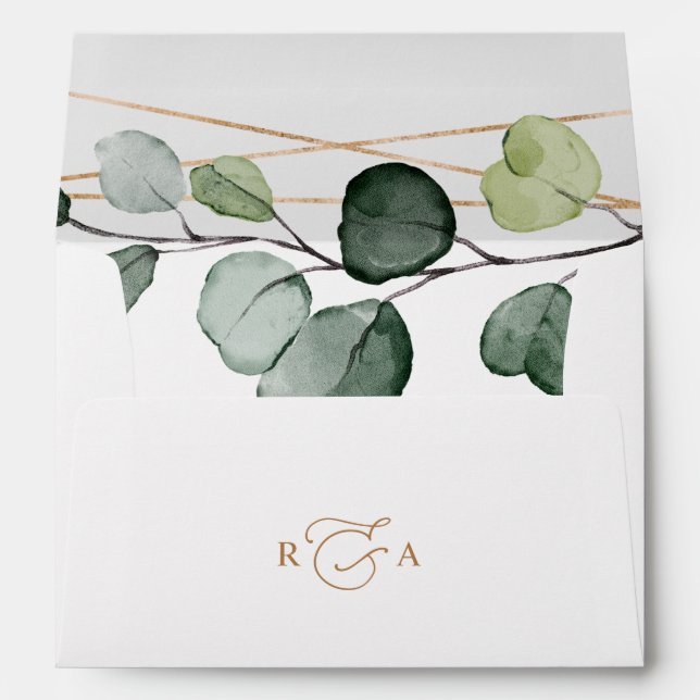 Monogram Greenery Gold Return Address 5x7 Envelope (Back (Bottom))
