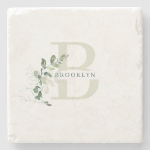 Monogram Greenery Stone Coaster