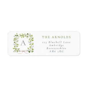 Monogram Greenery Wreath & Bow Return Address Label