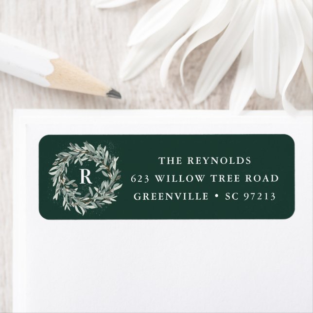 Monogram Greenery Wreath Return Address Label (Insitu)