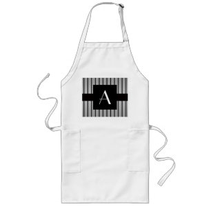 Monogram grey and black stripes long apron