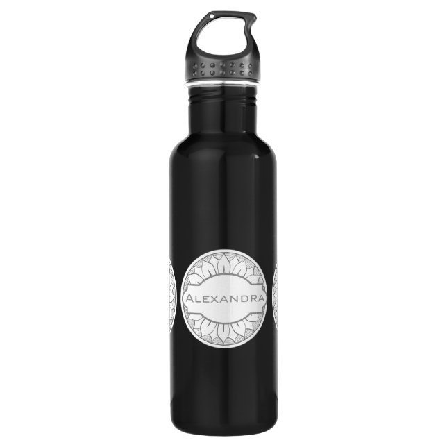 Monogram Grey and Pink Modern Medallion Pattern 710 Ml Water Bottle (Front)