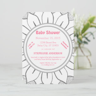 Monogram Grey and Pink Modern Medallion Pattern Invitation