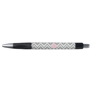 Monogram Grey and White Chevron with Pastel Pink