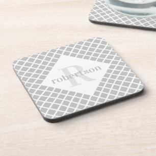 Monogram Grey and White Modern Pattern Coaster