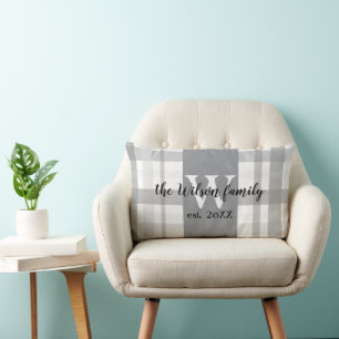 monogram grey and white plaid custom lumbar cushion