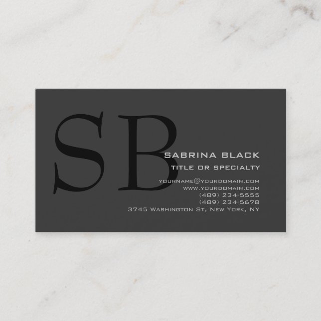 Monogram Grey Black Consultant Business Card (Front)