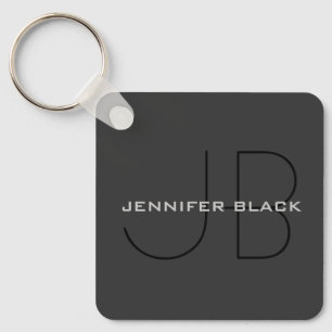 Monogram Grey Black Minimalist Modern Name Key Ring