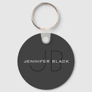 Monogram Grey Black Minimalist Modern Name Key Ring