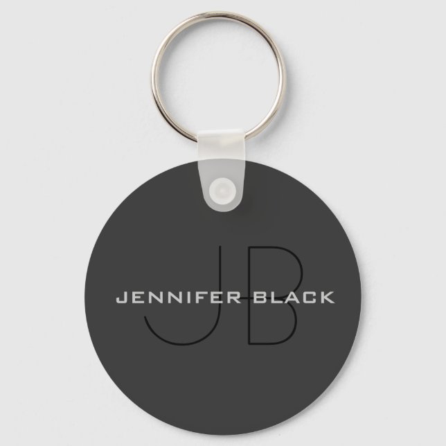 Monogram Grey Black Minimalist Modern Name Key Ring (Front)