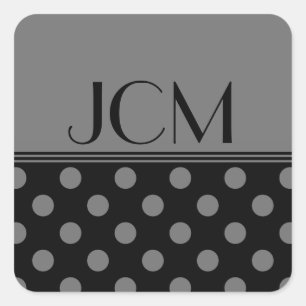 Monogram Grey/Black Polka Dot Square Sticker