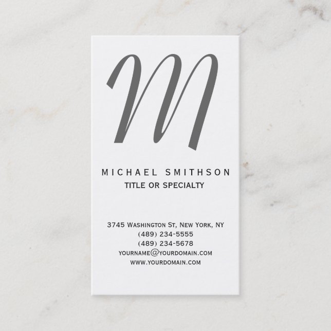 Monogram Grey Black White Consultant Business Card (Front)