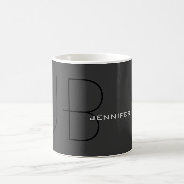 Monogram Grey Black Your Name (Jennifer) Coffee Mug (Center)