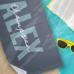 Monogram Grey Blue Personalised Beach Towel