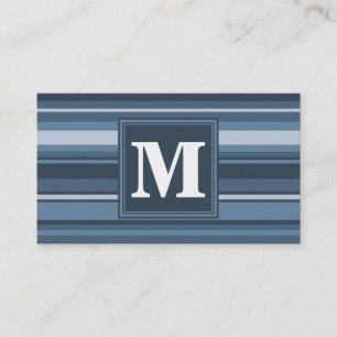 Monogram grey-blue stripes business card
