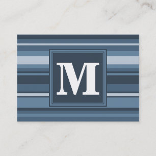 Monogram grey-blue stripes business card