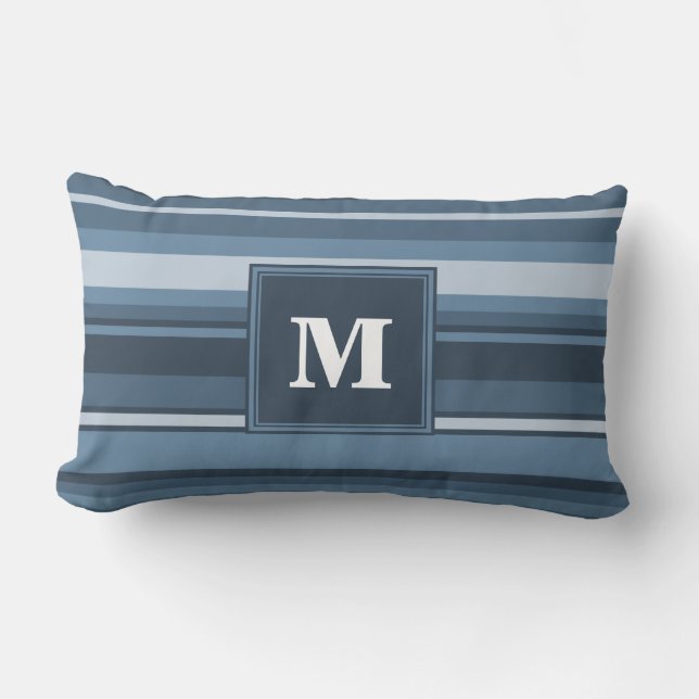 Monogram grey-blue stripes lumbar cushion (Front)