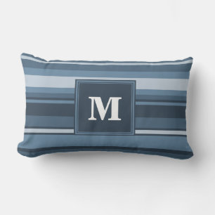 Monogram grey-blue stripes lumbar cushion