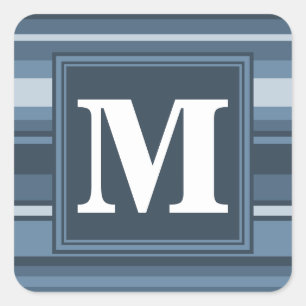 Monogram grey-blue stripes square sticker