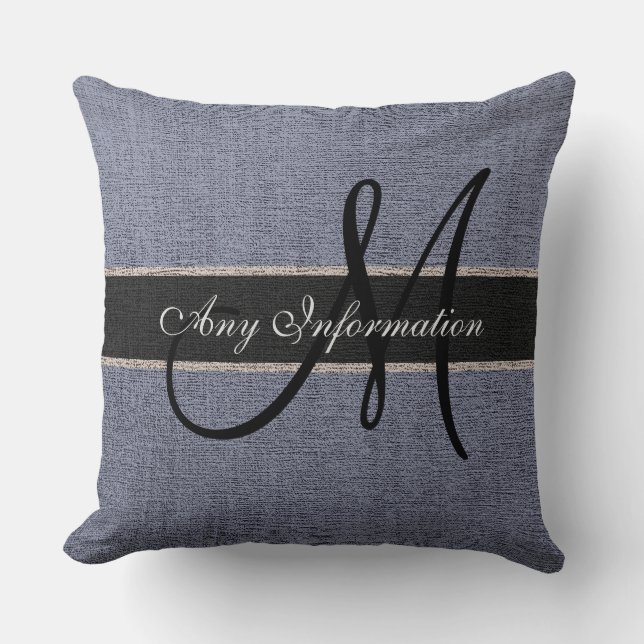 Monogram Grey Burlap Rustic Jute Cushion (Front)