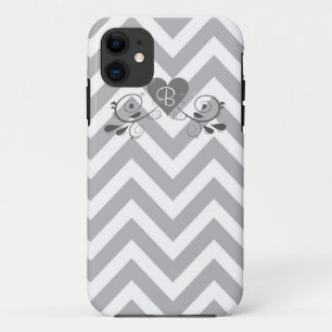 Monogram Grey Chevron and Heart Design Phone Case