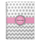 Monogram Grey Chevron and Pink Spiral Notebook