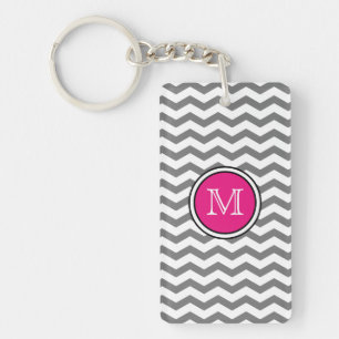 Monogram Grey Chevron Zigzag Acrylic Keychain
