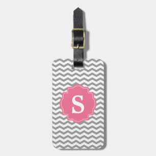 Monogram Grey Chevron Zigzag & Pink Luggage Tag