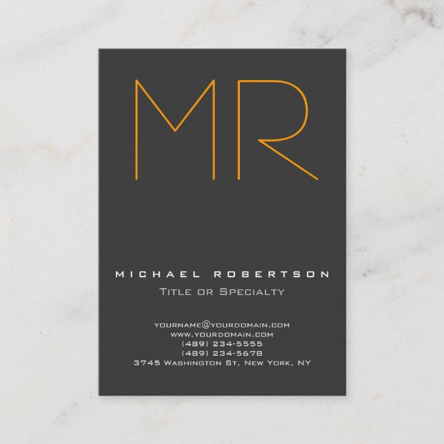 Monogram Grey Chubby Trendy Business Card (Front)