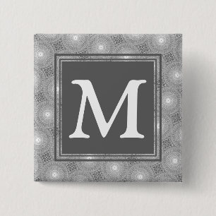 Monogram grey circles pattern 15 cm square badge