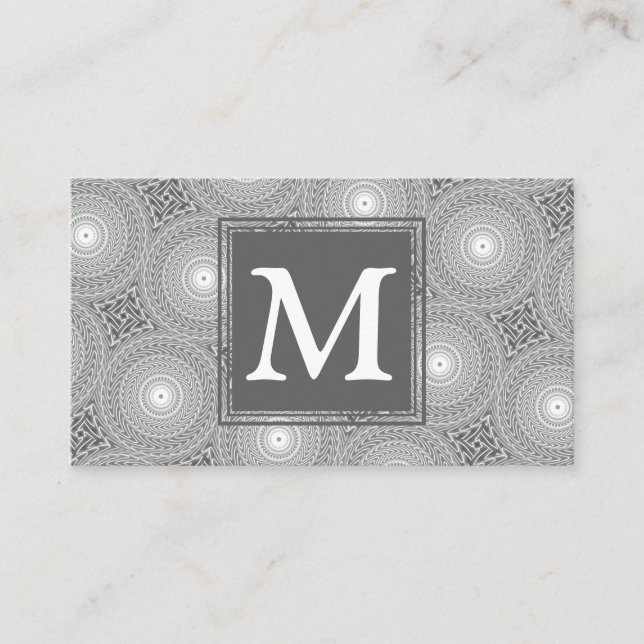 Monogram grey circles pattern business card (Front)