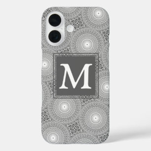 Monogram grey circles pattern iPhone 16 case