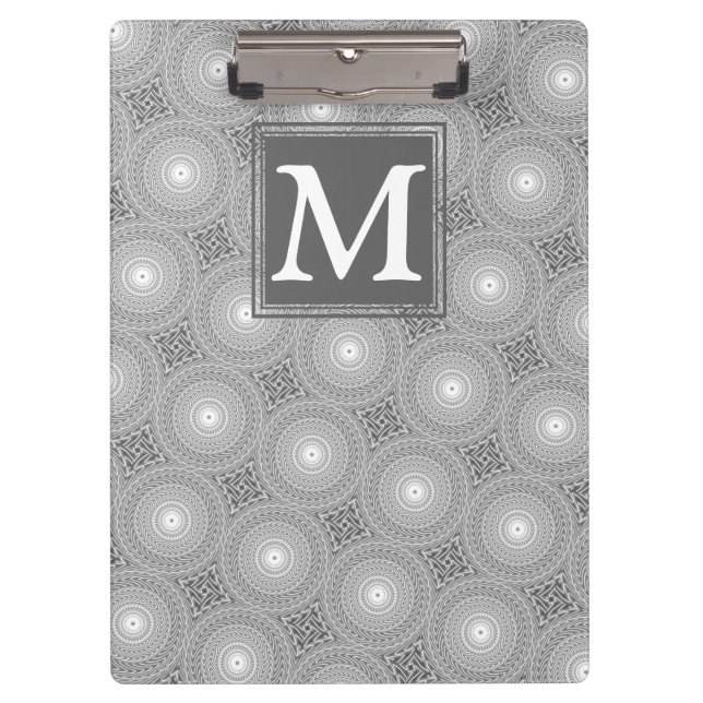 Monogram grey circles pattern clipboard (Front)