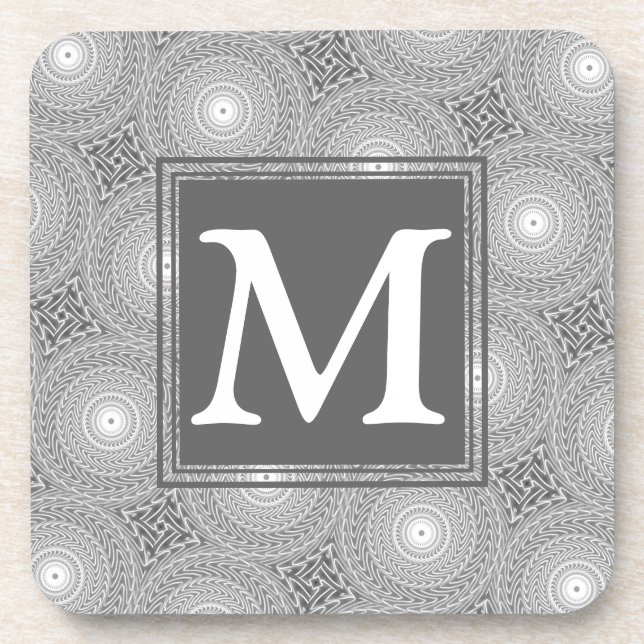 Monogram grey circles pattern coaster (Front)