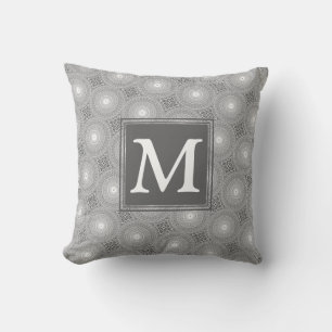 Monogram grey circles pattern cushion