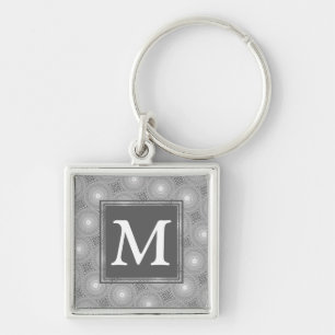 Monogram grey circles pattern key ring