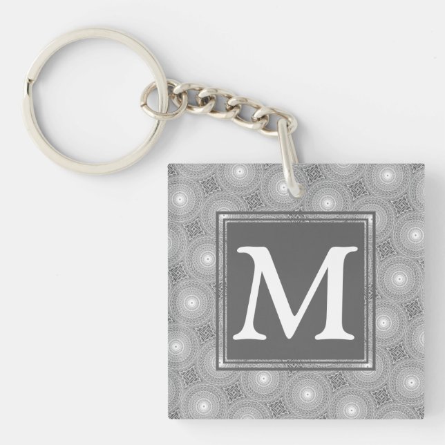 Monogram grey circles pattern key ring (Front)