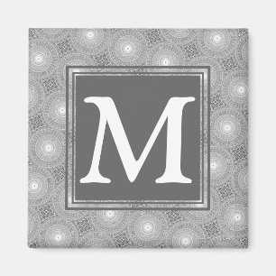 Monogram grey circles pattern magnet