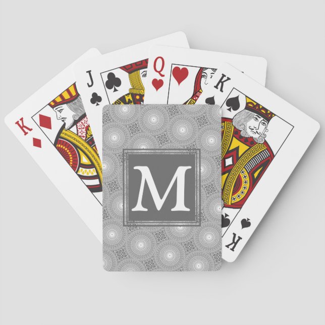 Monogram grey circles pattern playing cards (Back)