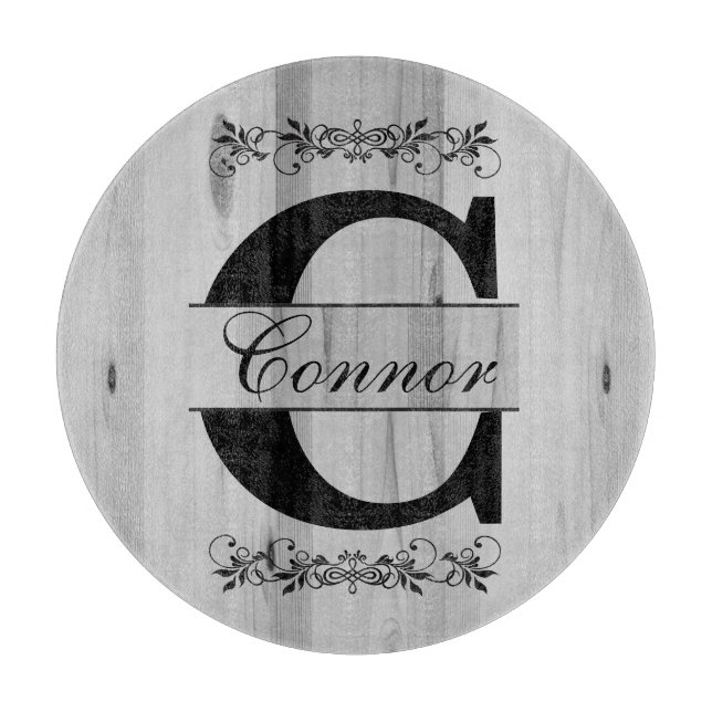 Monogram Grey Faux Butcher Block Wood | DIY Text Cutting Board (Front)
