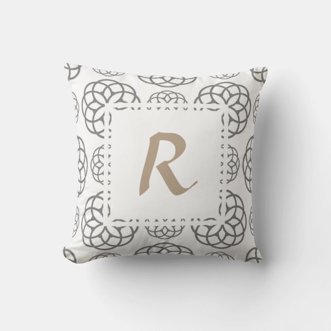 Monogram Grey Geometric Circles with Custom Cushion (Front)