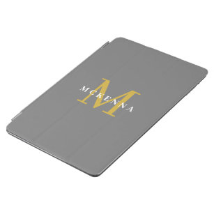 Monogram Grey Gold White Initial Personalised Name iPad Air Cover