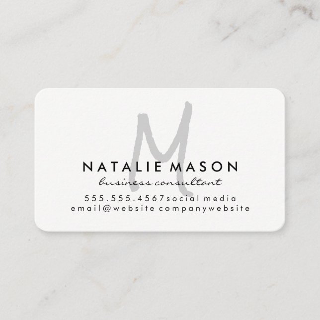 Monogram Grey Hand Written Business Card (Front)