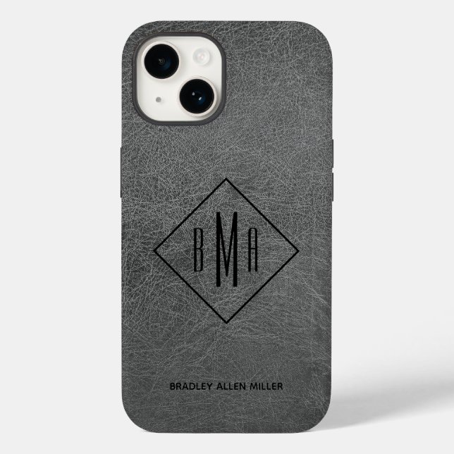 Monogram Grey Leather Case-Mate iPhone Case (Back)