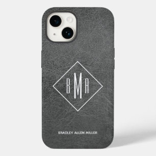 Monogram Grey Leather Case-Mate iPhone 14 Case
