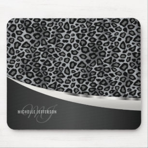 Monogram - Grey Leopard Design Mouse Pad