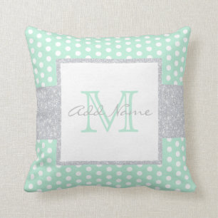 Monogram Grey Mint Green Polka Dot Baby Boy Pillow
