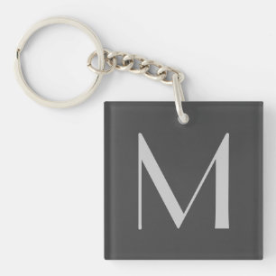 Monogram Grey Modern Add Your Name Initial Key Ring